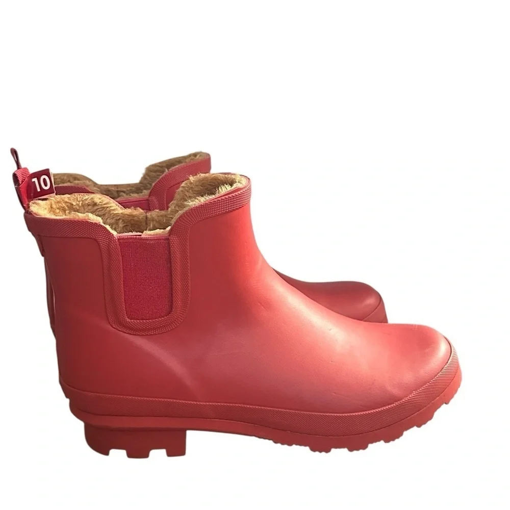 Chooka Red Short Classic Chelsea Rain Ankle Boot Wellie Fur Lined